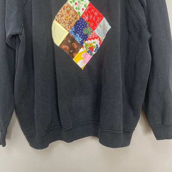 Vintage Patchwork Sweatshirt Black Size Large Quilt Patch One-Of-A-Kind Unique - Picture 4 of 13